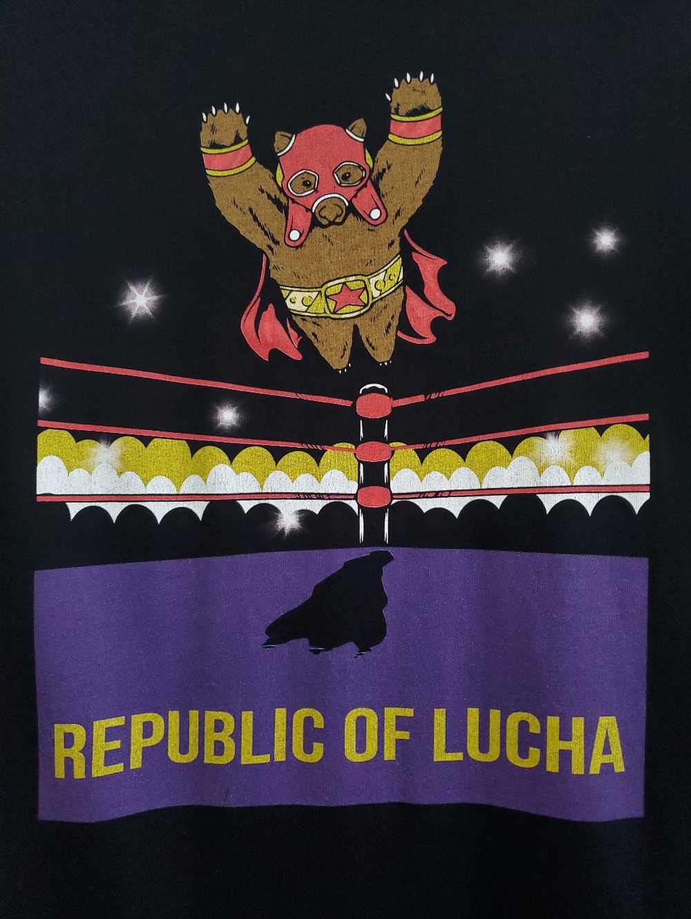 Republic of Lucha Graphic Tee - Black with Luchador Bear Professional Wrestling